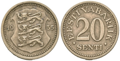 Эстония 20 центов 1935 Республика (1918-1941) KM 17 никель бронза 4615-1067