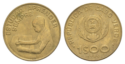 Кабо-Верде 1 эскудо 1980 KM 17 никель латунь UNC 4177-614