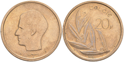 Бельгия 20 франков 1981 Belgie, Бодуэн I (1951-1993) KM 160 никель бронза 4556-655