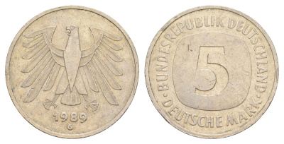 ФРГ 5 марок 1989 G KM 140.1 медно-никель 4641-844