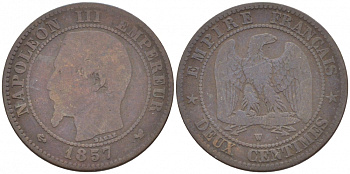 ФРАНЦИЯ 2 САНТИМА 1857 W KM 776.7 бронза 116-744