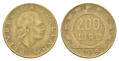 Италия 200 лир 1979 R, шестерня KM 105 алюминиевая бронза 4704-843