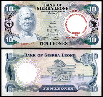 Сьерра-Леоне 10 леоне 1980 Памятная надпечатка конференция ОАЕ во Фритауне Pick 13 бумага UNC (пресс) 451-1116-1