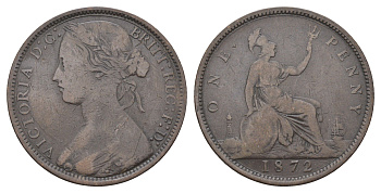 Великобритания 1 пенни 1872 Виктория (1837-1901) KM 749.2, Spink 3954 бронза 4661-336