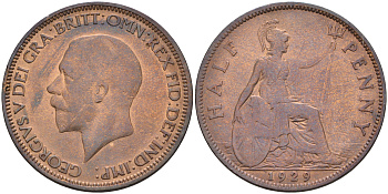 Великобритания 1/2 пенни 1929 Георг V (1910-1936) KM 837 Spink 4058 бронза 4592-411