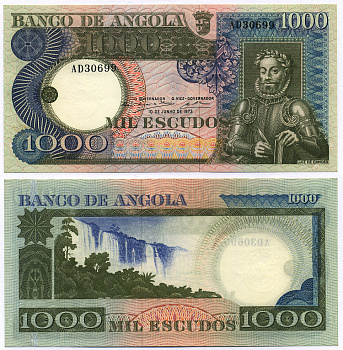 ПОРТУГАЛЬСКАЯ АНГОЛА 1000 ЭСКУДО 1973 10.06.1973, Луиш Камойнш Pick 108 бумага aUNC 8564-36-2