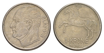 Норвегия 1 крона 1959 Улаф V (1957-1991) KM 409 медно-никель 4635-637