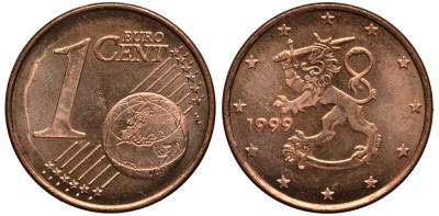 Финляндия 1 евроцент 1999 KM 98 сталь плакированная медью XF-UNC 4181-147