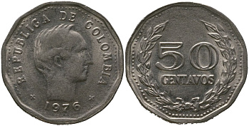 Колумбия 50 сентаво 1976 KM 244 сталь плакированная никелем 4529-855