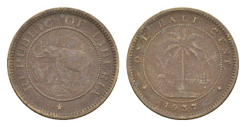 Либерия 1/2 цента 1937 KM 10 латунь 4614-857
