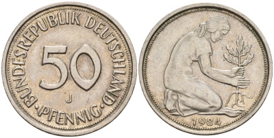 ФРГ 50 пфеннигов 1984 J KM 109, J. 384 медно-никель 4177-722