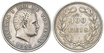 Португалия 100 реалов 1898 Карлуш I (1889-1908) KM 531 серебро 4617-151