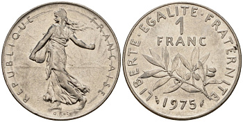 Франция 1 франк 1975 сеятель KM 925 никель 4601-734