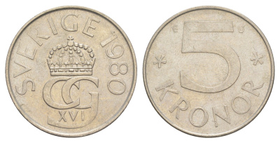 Швеция 5 крон 1980 KM 853 медно-никель UNC 4153-1253