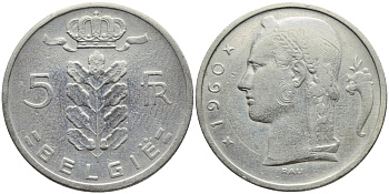 Бельгия 5 франков 1960 Belgie, Бодуэн I (1951-1993) KM 135.1 медно-никель 3999-853