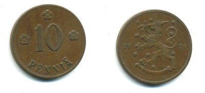 Финляндия 10 пенни 1921 республика (1918-1962) KM 24 медь 29-815