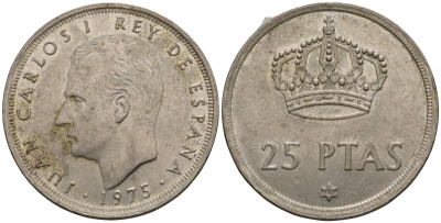 Испания 25 песет 1975 (80) Хуан Карлос I (1975-2014) KM 808 медно-никель 181-1027