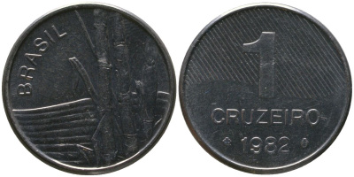 Бразилия 1 крузейро 1982 KM 590, Schon 99 нержавеющая сталь aUNC 4567-1015