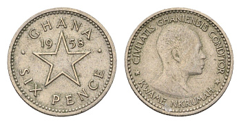 Гана 6 пенсов 1958 год-тип KM 4 медно-никель 4668-612