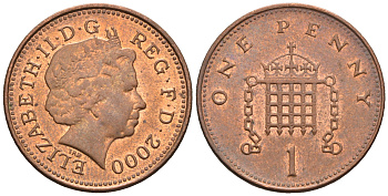 Великобритания 1 пенни 2000 Елизавета II (1952-2022) KM 986, Spink 4710 (B5) сталь плакированная медью 4609-553