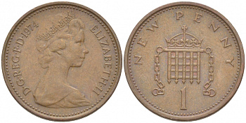 Великобритания 1 пенни 1974 Елизавета II (1952-2022) KM 915, Spink 4237 (B1) бронза 3851-1164