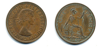 Великобритания 1 пенни 1964 Елизавета II (1952-2022) KM 897, Spink 4157 бронза 4110-342