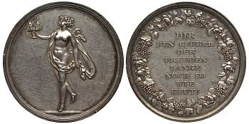 Германия медаль ок 1800 на счастье, 'Желаем тебе долго пить из кубка удовольствий, как сегодня', диаметр 36 мм., вес 12,78 г., Sommer B21 серебро 00-808-57