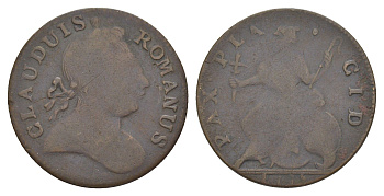 Великобритания 1/2 пенни 1773 (1771) торговый токен, император Клавдий Atkins 42 медь 1526-545