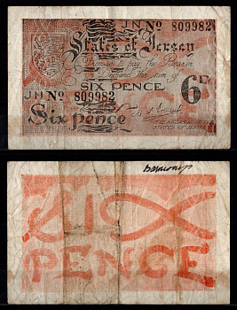 Джерси 6 пенсов ND (1941-1942) Pick 1 бумага 451-1281-3