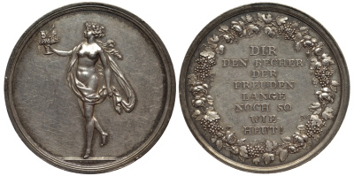 Германия медаль ок 1800 на счастье, 'Желаем тебе долго пить из кубка удовольствий, как сегодня', диаметр 36 мм., вес 12,78 г., Sommer B21 серебро 00-808-57