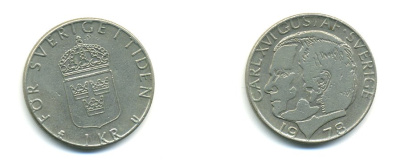 Швеция 1 крона 1978 Карл XVI Густав (1973- ) KM 852 медь плакированная медно-никелем 56-655