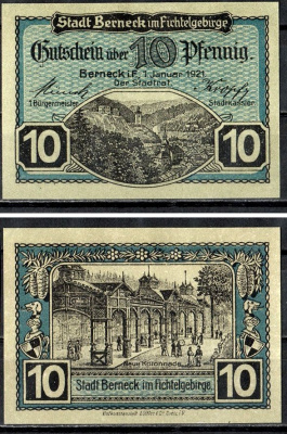 Бернек-им-Фихтельгебирге (Бавария) 10 пфеннигов 1921 Mehl Grabowski B34.9a бумага UNC (пресс) 7556-49-3-2