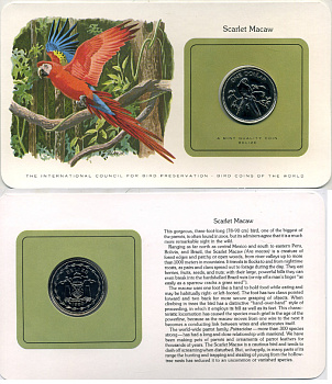 БЕЛИЗ 1 ДОЛЛАР 1980 СЕРИЯ МОНЕТЫ МИРА С ИЗОБРАЖЕНИЕМ ПТИЦ, В ОРИГИНАЛЬНОМ БУКЛЕТЕ С ОПИСАНИЕМ KM 43 медно-никель UNC 5121-15