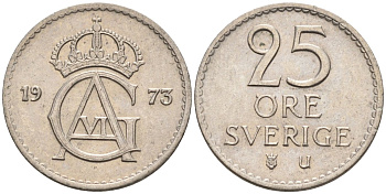 Швеция 25 эре 1973 Густав VI Адольф (1950-1973) KM 836 медно-никель UNC 4585-469