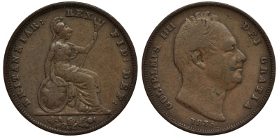 Великобритания 1 фартинг 1835 Вильгельм IV (1830-1837) KM 705, Spink 3848 медь 106-834