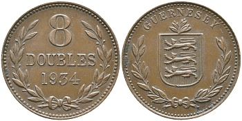 Гернси 8 даблов (дублей) 1934 Н KM 14 бронза 37-524