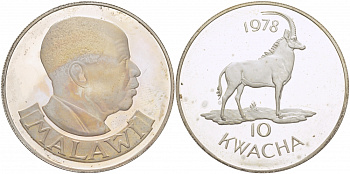 Малави 10 квача 1978 серия защита дикой природы, чёрная антилопа, тираж 3416 экз. KM 16 серебро PROOF 01-148-14