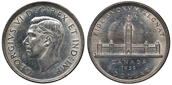 Канада 1 доллар 1939 Королевский визит в Оттаву, парламент, Георг VI (1936-1952) KM 38 серебро 4044-1345