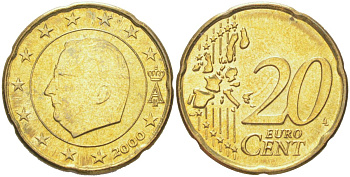 Бельгия 20 евроцентов 2000 KM 228 нордик UNC 4614-751