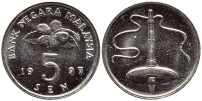 МАЛАЙЗИЯ 5 СЕН 1997 KM 50 медно-никель 4178-337