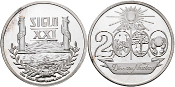 МЕКСИКА 1 УНЦИЯ ND 2000 ГОД, МИЛЛЕНИУМ, НАЧАЛО XXI ВЕКА, ВРАТА В НОВОЕ ТЫСЕЧЕЛЕТИЕ, С ВЕНКОМ, ДИАМЕТР 39 ММ., ВЕС 1 ТРОЙСКАЯ УНЦИЯ серебро PROOF 00-00