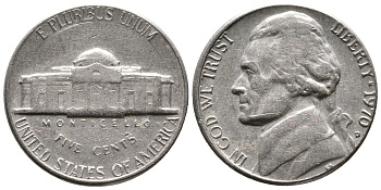 США 5 ЦЕНТОВ 1970 D, ДЖЕФФЕРСОН KM А192 медно-никель 4364-622