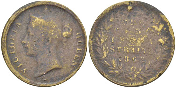 Стрейтс-Сетлментс 1 цент 1862 Виктория (1837-1901) KM 6 медь 4380-414