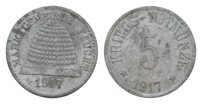 Фойхт 5 пфеннигов 1917 Funck 128.1, Men18 9130.1 цинк 5010-542