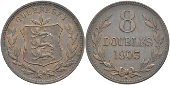 Гернси 8 даблов (дублей) 1903 KM 7 бронза 3996-533