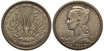 Французская Экваториальная Африка 1 франк 1948 PROBA, ESSAI KM E1 медно-никель UNC 5010-725