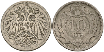Австрия 10 геллеров 1893 Франц Иосиф (1848-1916) KM 2802 никель 4152-122
