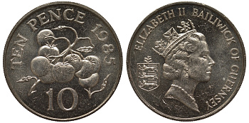 Гернси 10 пенсов 1985 FAO, помидоры KM 43.1 медно-никель UNC M22-17
