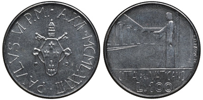 Ватикан 100 лир 1978 Иоанн Павел II (1979-2001) KM 137 нержавеющая сталь UNC 4579-654