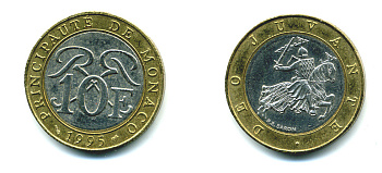 Монако 10 франков 1995 Ренье III (1949-2005) KM 163 биметалл 71-1635